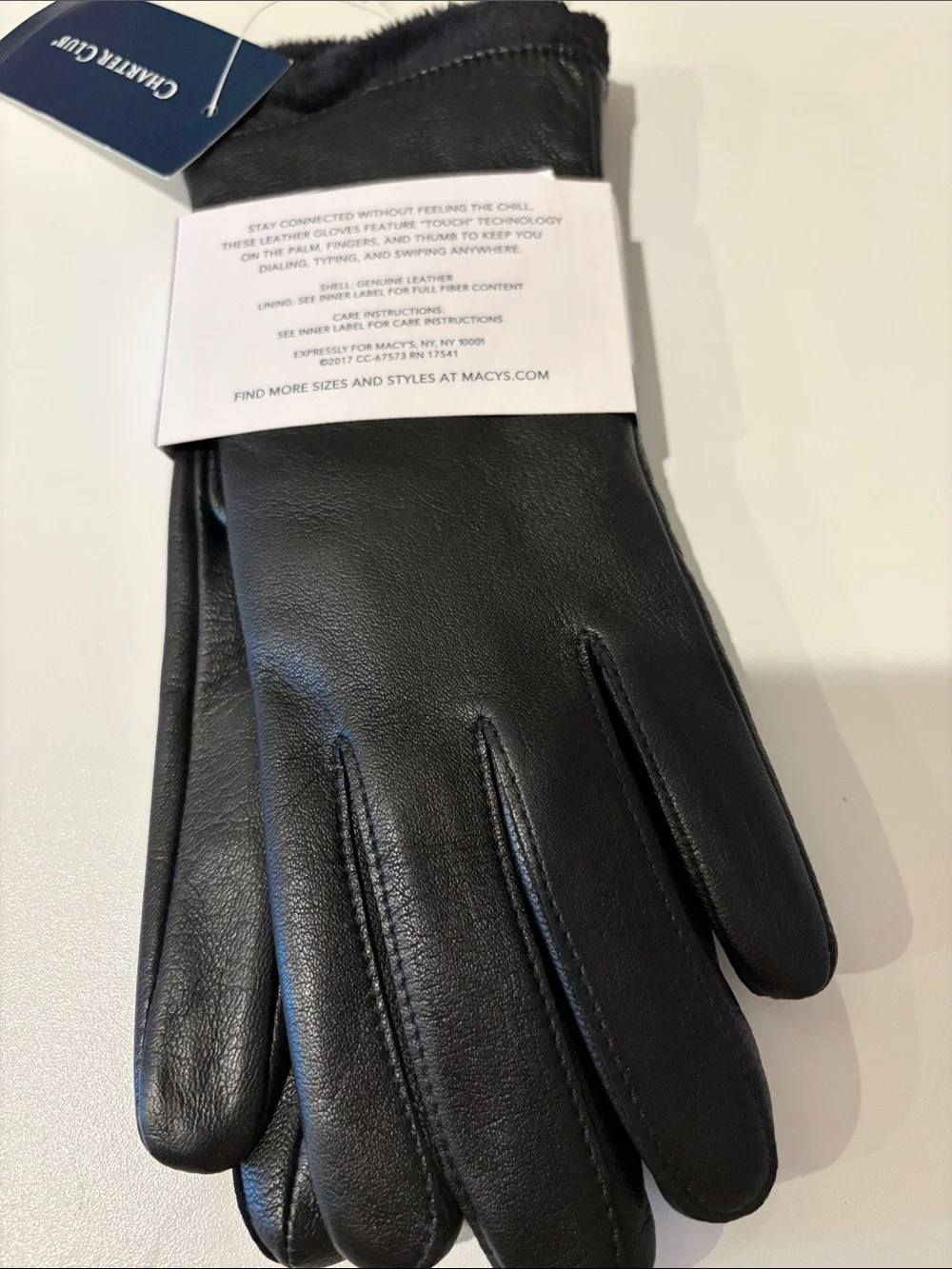 NEW Charter Club Black Leather Touchscreen Gloves with Soft Cuff $95